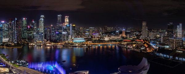 Fototapeta na wymiar super wide panorama of Singapore skyscrapers at night