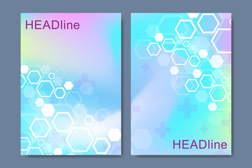 Modern scientific templates for a report and medical brochure design, cover, banner, flyer, leaflets decoration for printing and presentation. Connecting lines and dots, waves. Vector illustration