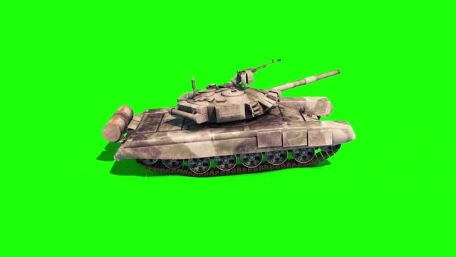 Tank Animated Tracks Go up the Hill Military Green Screen 3D Rendering Animation