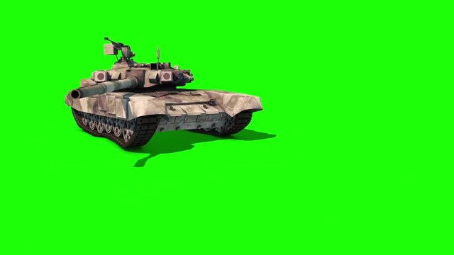 Tank Animated Tracks Military in Patrolling Green Screen 3D Rendering Animation