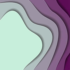 Colored paper waves, 3D background texture of layers of depth. Abstract background in shades of purple, turquoise. Paper cut style. Vector EPS 10 illustration.