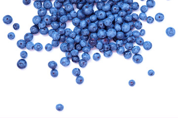 blueberries scattered on a white background