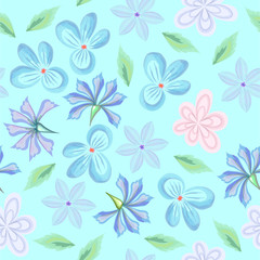 Fototapeta na wymiar Vector seamless background with a pattern of fantasy flowers in gentle pastel colors for design of fabric, wallpaper, wrapping paper.