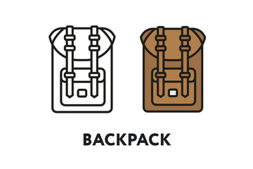 Backpack Camping Bag Rucksack Schoolbag Vector Flat Line Stroke Icon