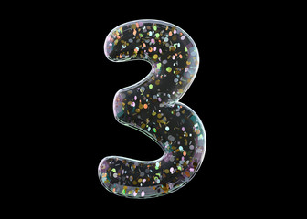 Naklejka premium Digit three. Alphabet from transparent foil balloons. 3D