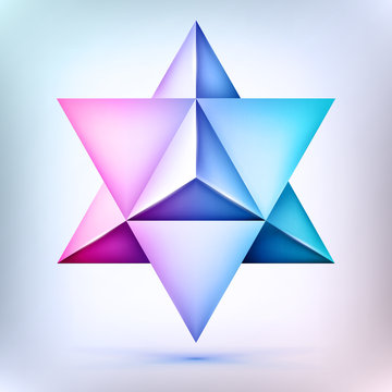 3d polyhedron Merkaba, esoteric crystal, sacral geometry shape, volume david star, mesh form, abstract vector object