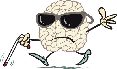 Brain wearing round glasses and holding a stick. Part of a Brain collection. - Vector