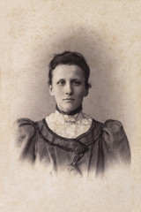 Fototapeta na wymiar RUSSIA - CIRCA 1905-1910: A portrait of young woman, Vintage Carte de Viste Edwardian era photo