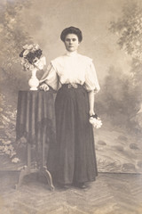 RUSSIA - CIRCA 1905-1910: A portrait of young woman in studio, Vintage Carte de Viste Edwardian era photo