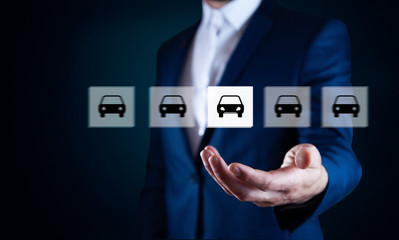 business man hand cars in screen