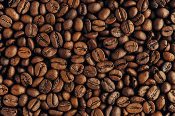 Roasted coffee beans, macro closeup
