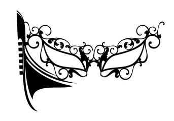 traditional carnival mask and venetian gondola boat black and white vector silhouette design © Cattallina