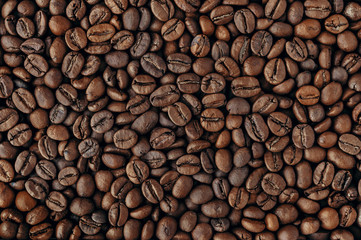 Roasted coffee beans, macro closeup