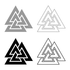 Valknut sign symblol icon set grey black color illustration outline flat style simple image