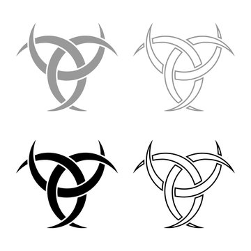 Odin horn paganism symbol icon set grey black color illustration outline flat style simple image