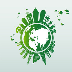 Ecology.Green cities help the world with eco-friendly concept ideas.vector illustration