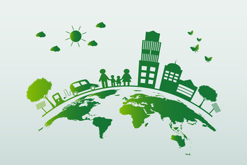 Ecology.Green cities help the world with eco-friendly concept ideas.vector illustration