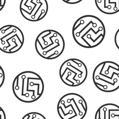 Naklejka premium Circuit board icon seamless pattern background. Technology microchip vector illustration. Processor motherboard symbol pattern.