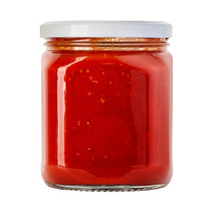 barbecue sauces in glass bottles isolated on white