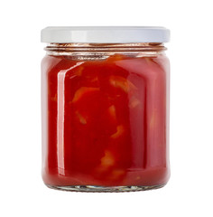 barbecue sauces in glass bottles isolated on white background