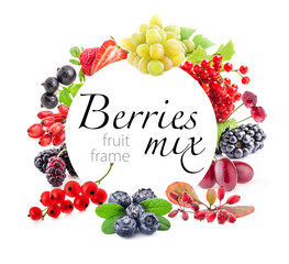 Various fresh summer berries with white inscription frame