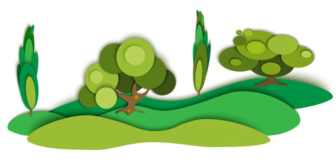 Trees and fields of Tuscany. Vector illustration. Vector isolate element.