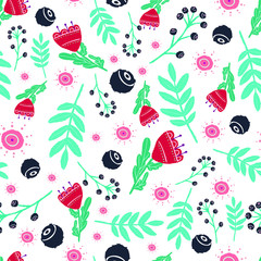 vector seamless floral pattern in folk style on a white background