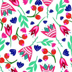 Sewing fabric with vector seamless floral pattern in folk style on a ...