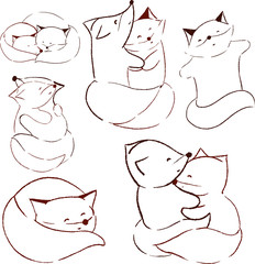 Vector set of cute foxes