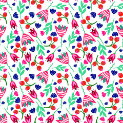 vector seamless floral pattern in folk style on a white background