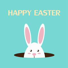 Greeting card of happy white easter rabbit or bunny  - Vector illustration