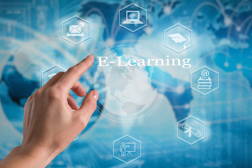 E-learning concept with a teacher presenting online education program