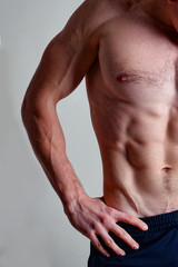 Fototapeta na wymiar half body of muscular bodybuilder man, upper body