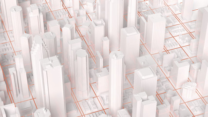 Obraz premium Digital 3d rendering city. Light trails symbolise data travelling in modern city.