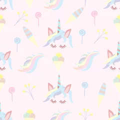 Wall murals Unicorn seamless pattern of unicorn and sweets  - vector illustration, eps