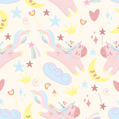seamless pattern with unicorn and moon - vector illustration, eps