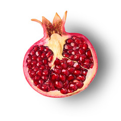 Piece of  Fresh ripe pomegranate isolated on white background.