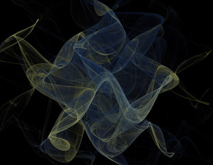 Fractal image of colorful lines forming a vortex motion.