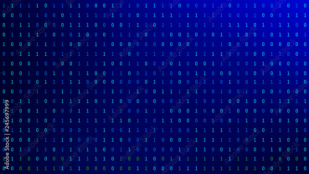 Fototapete 01 or binary numbers on the computer screen on monitor matrix background, Digital data code in hacker or safety security technology concept. Abstract illustration