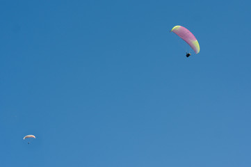 Paroplan on a blue sky on a sunny day