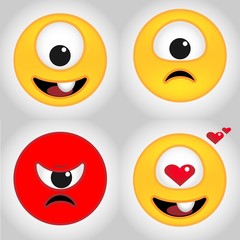 Cute one-eyed emoticons are suitable for the decoration of stickers and badges.