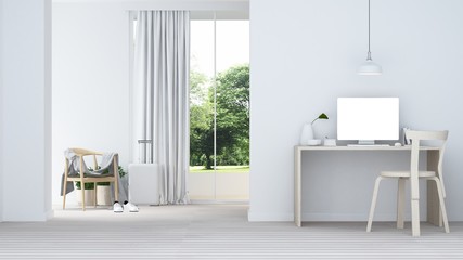 The interior minimal hotel relax space 3d rendering and nature view background