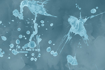 Luxury blue gold and white silver metal paint splatter effect on watercolor paper background. Gray glitter splash texture. Beautiful feminine backdrop.