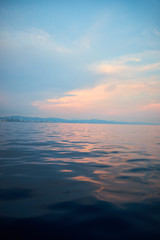 Fototapeta premium Purple sunset over the sea Barcelona 