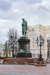 Monument to russian poet Alexander Pushkin on Pushkin Square, Moscow, Russia. - 245702547