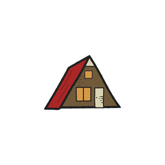 Wooden house icon isolated on white background. Stock vector camping symbol