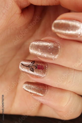 Nude Color Nail Design 2019 With Rose Stock Photo And Royalty