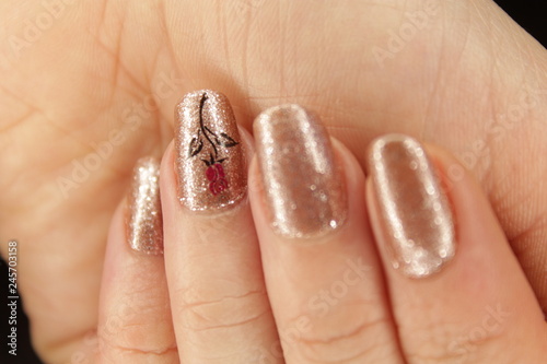 Nude Color Nail Design 2019 With Rose Stock Photo And Royalty