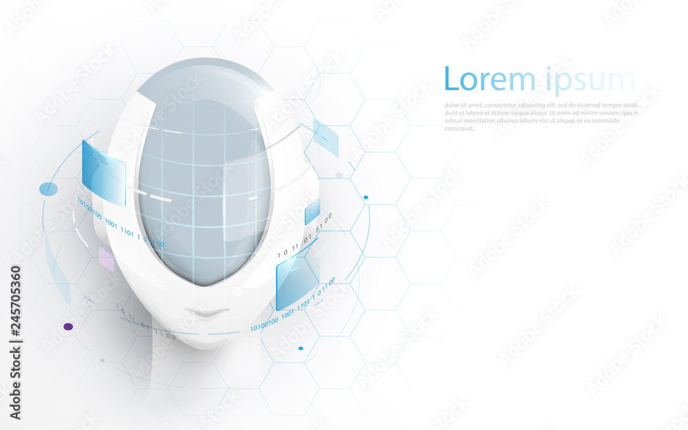 Poster robot head with technology face scanning