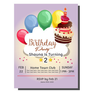2nd birthday party invitation card with balloon and candle balloon